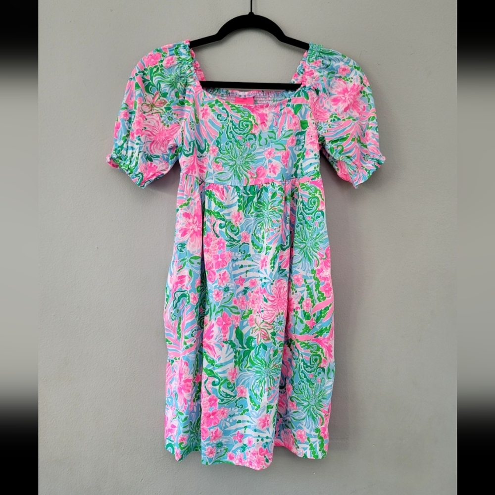 Lilly Pulitzer NWT Girls Mini Delaney Dress Leaf It Wild Pattern Sz 8-10
